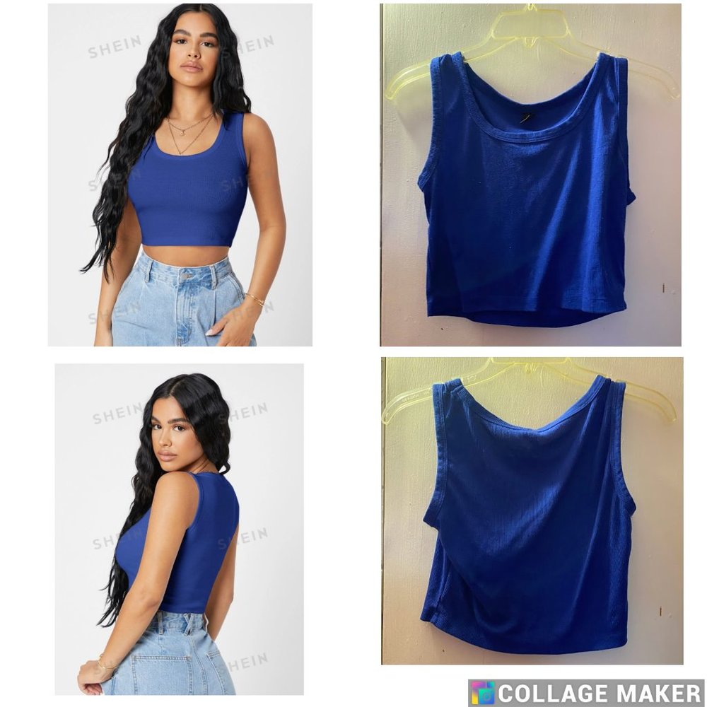 PETITE Rib knit Crop Tank Top Royal Blue M6